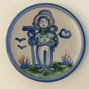 MA hadley plate farmer spaceman 6” vintage pottery plate bread butter